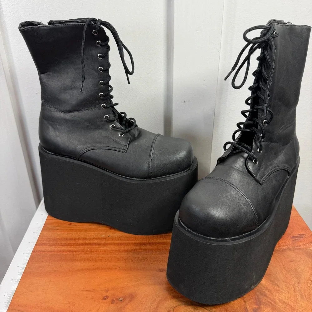 Funtasma Monster-10 Black Matte Platform Boots Lace Up Side Zip Men's S 8-9
